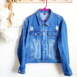 Shein Curve Womens Blue Jeans Jacket Size 0XL EUC